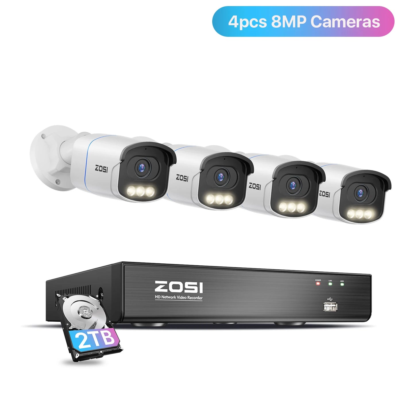 Varnostni kamerov sistem ZOSI 4K 8MP PoE – barvni nočni vid Aurora Lux | 5MP/8MP za zunanjo/notranjo uporabo