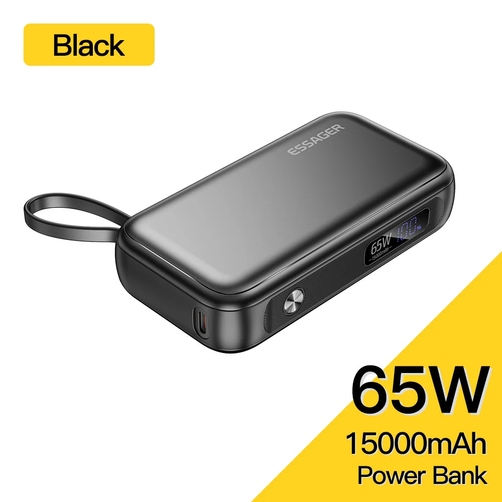 ESSAGER 15000mAh Power Bank 65W with USB-C Cable