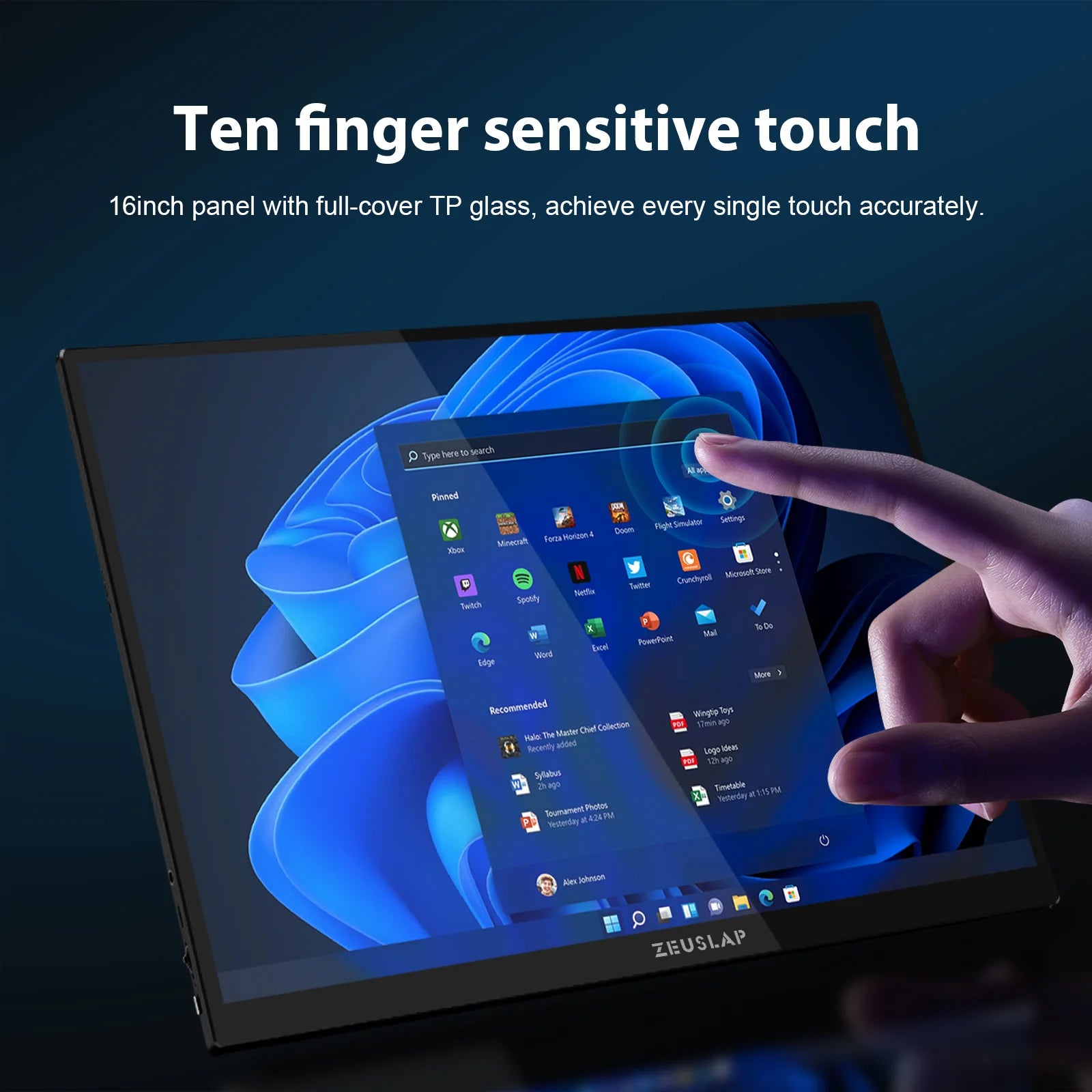 ZEUSLAP 16" 2.5K 144Hz Touch Portable Monitor | 2560×1600, 100% sRGB, 500 nits