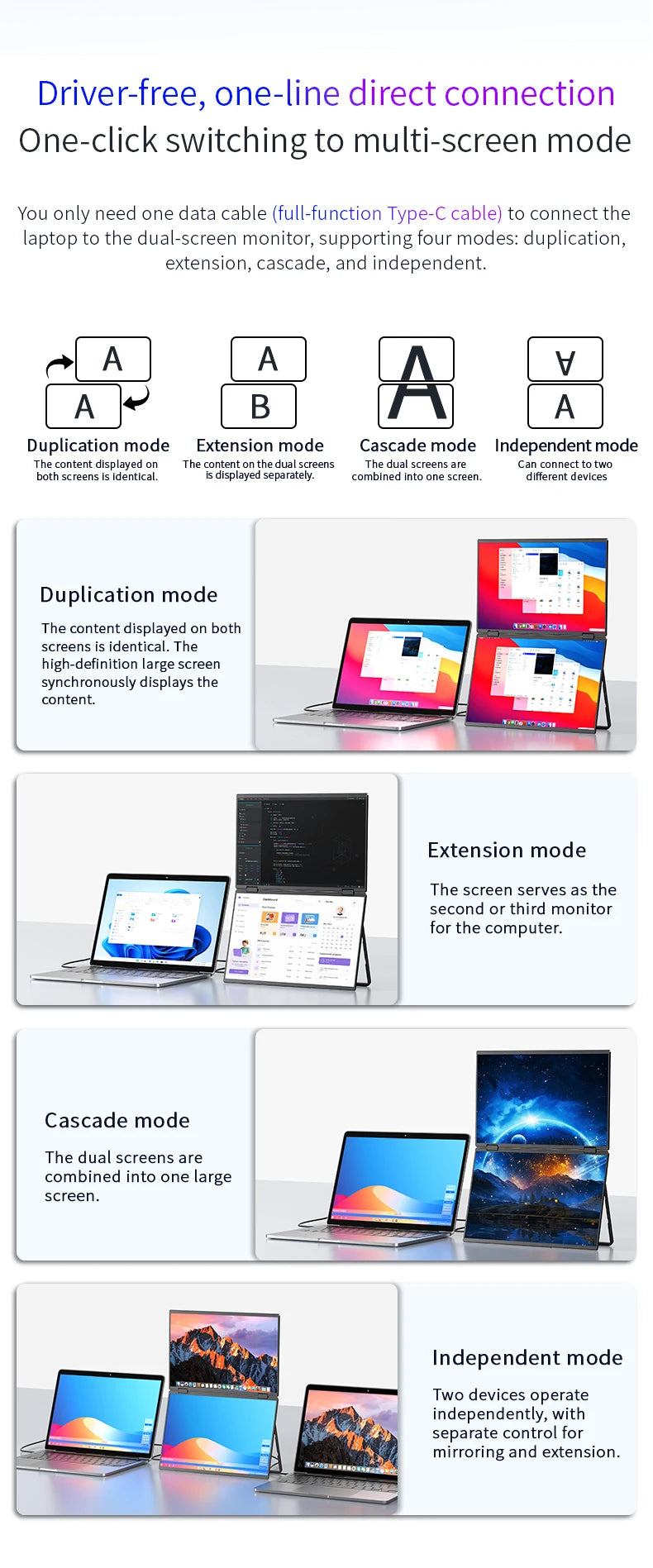 Sibolan 16 inch 2.5K Dual Screen Portable Monitor Laptop Foldable Extender 2560x1600P 60Hz USB-C HDMI Port For Gaming & Mac, Win - Limetastore