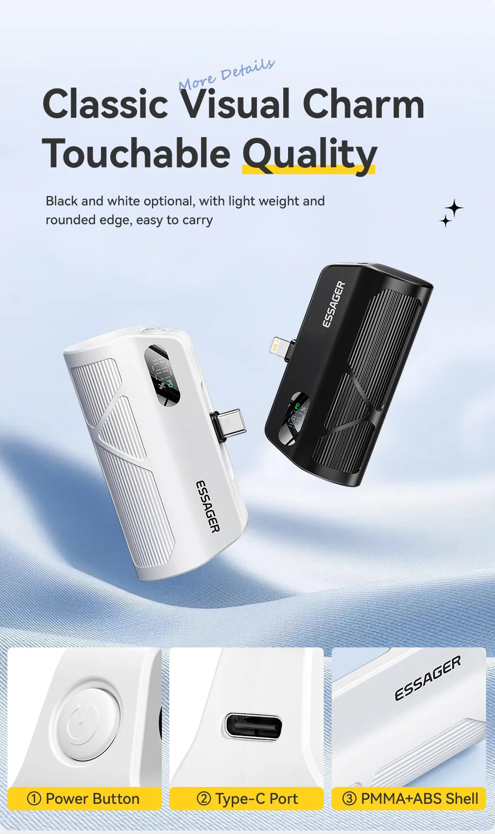 ESSAGER Mini kapsula prenosna baterija 5000 mAh 20 W PD hitro polnjenje