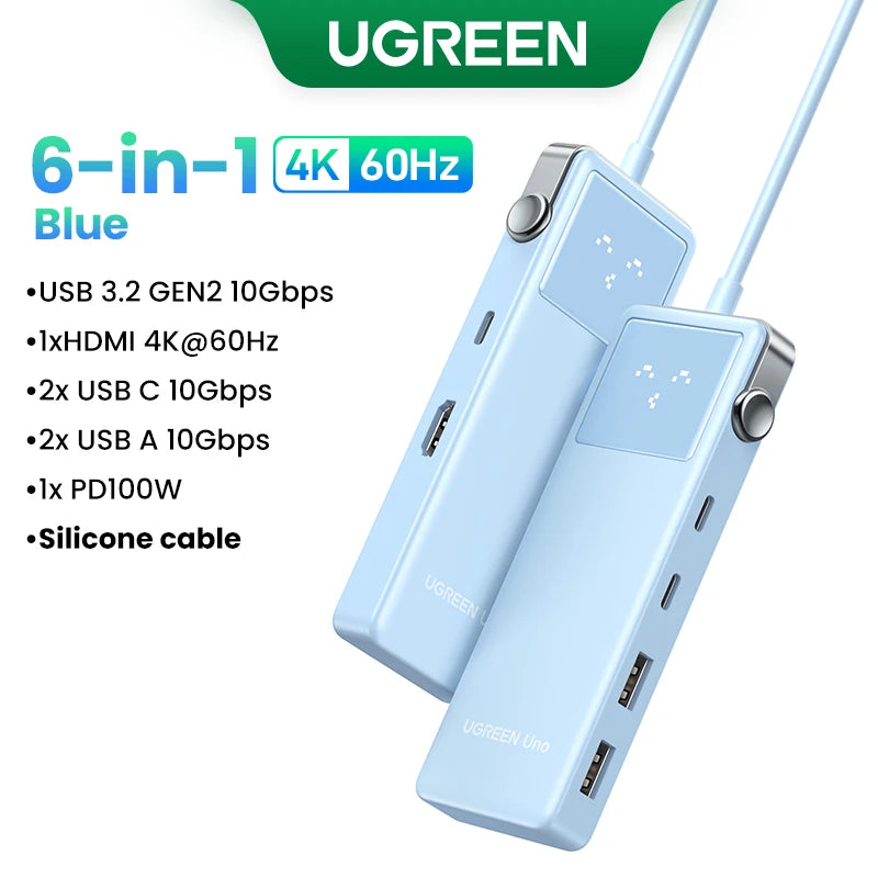 UGREEN Uno USB-C Hub | HDMI 4K60Hz / 2K120Hz, RJ45 1000 Mbps, PD100W, razdelilnik USB 3.0 za MacBook in prenosnike