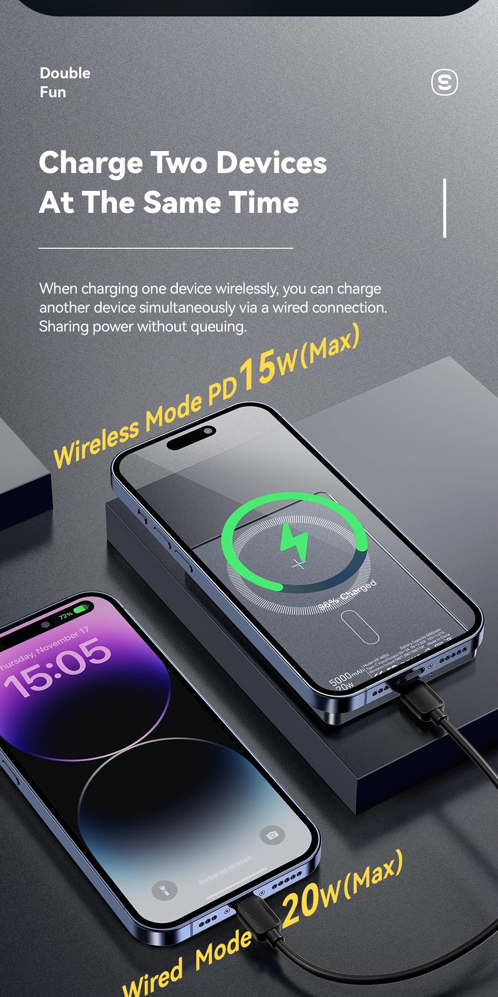ESSAGER tanek magnetni brezžični Power Bank 20W 5000mAh MagSafe