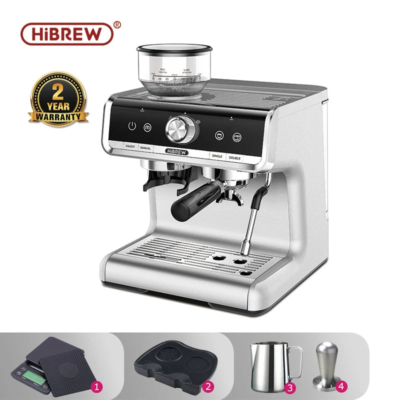 HiBREW H7 – kavni aparat Barista Pro, 20 barov, od zrnja do skodelice | Komercialni kavni aparat s popolnim profesionalnim kompletom