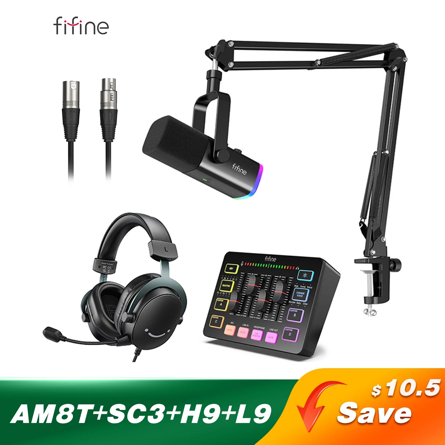 FIFINE Professional Gaming Audio Set | AM8 Mic, SC3 Mixer & H9 Headset Bundle - Limetastore