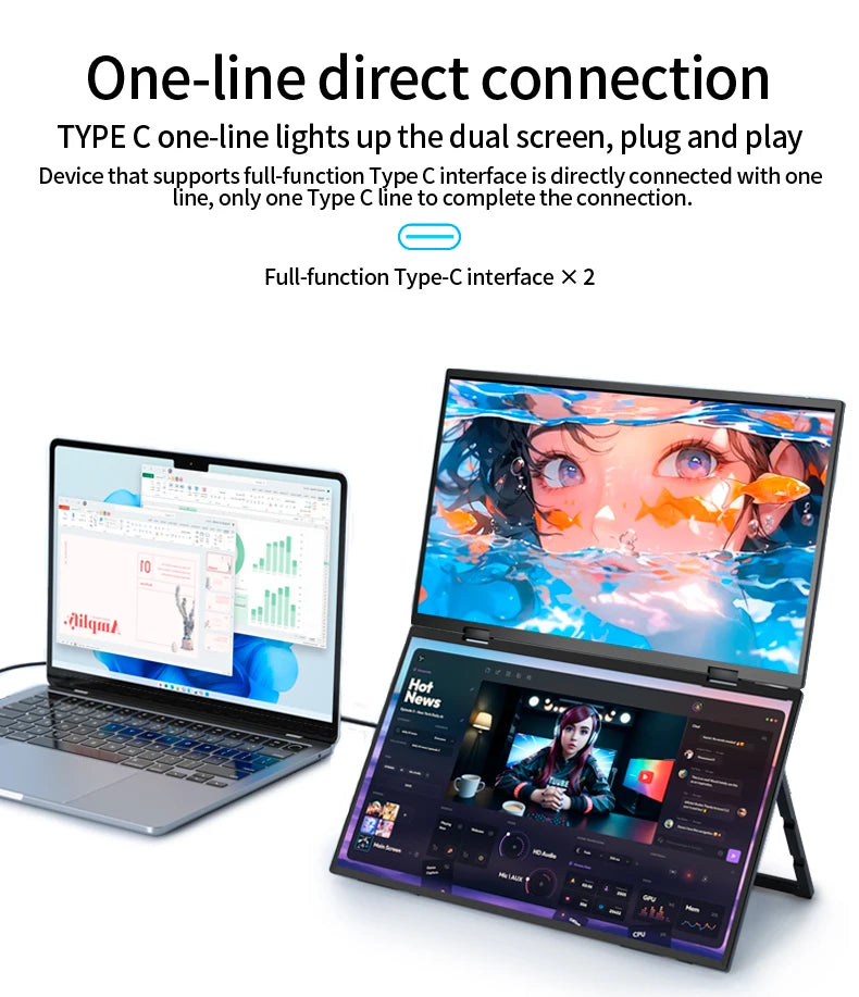 Sibolan Portable 15.6-inch Dual Screen Monitor 1080p 60Hz Laptop Screen Extender Stackable Foldable Triple Monitor for PC Wins - Limetastore