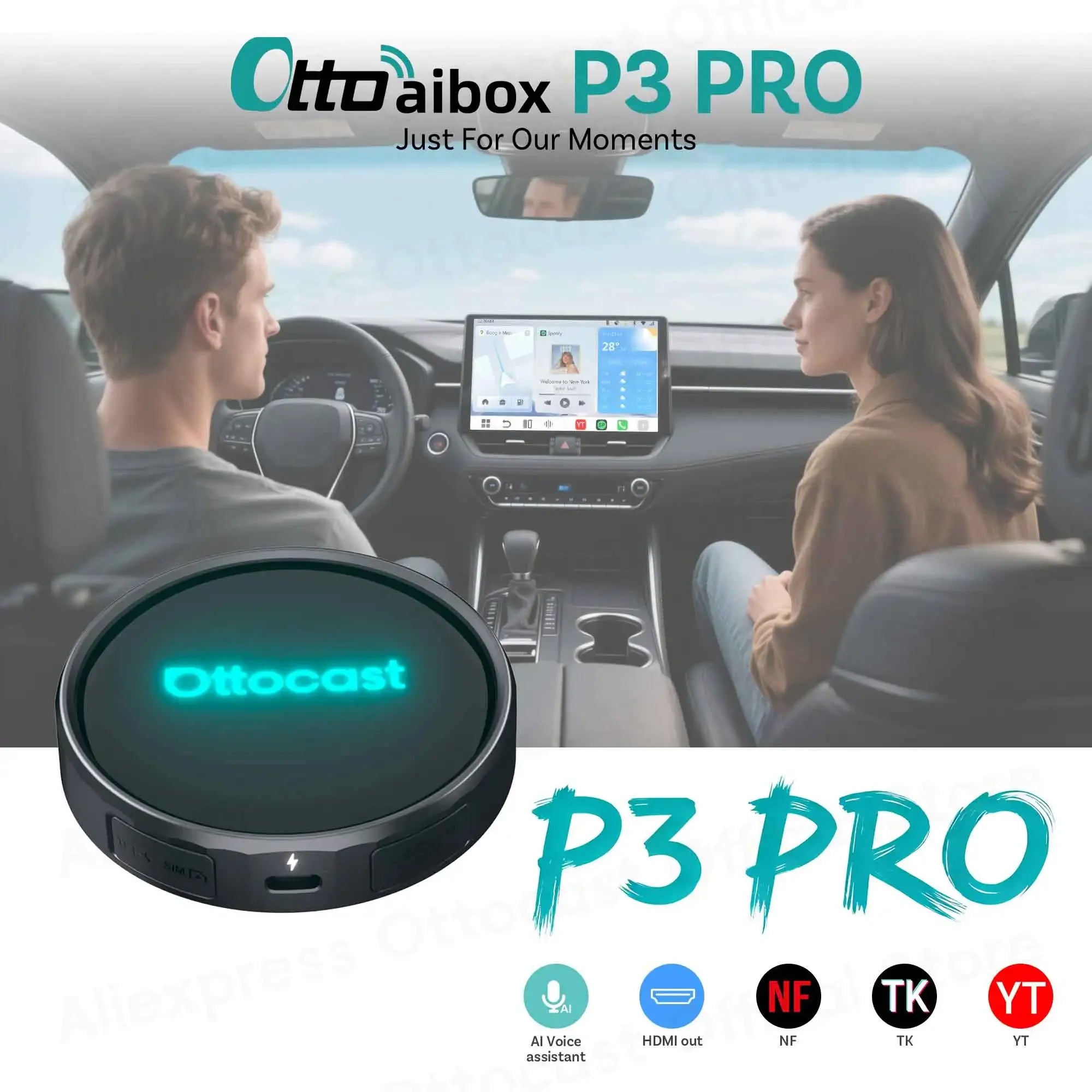 OTTOCAST P3 PRO Android 13 AI Box s HDMI in brezžičnim CarPlayom