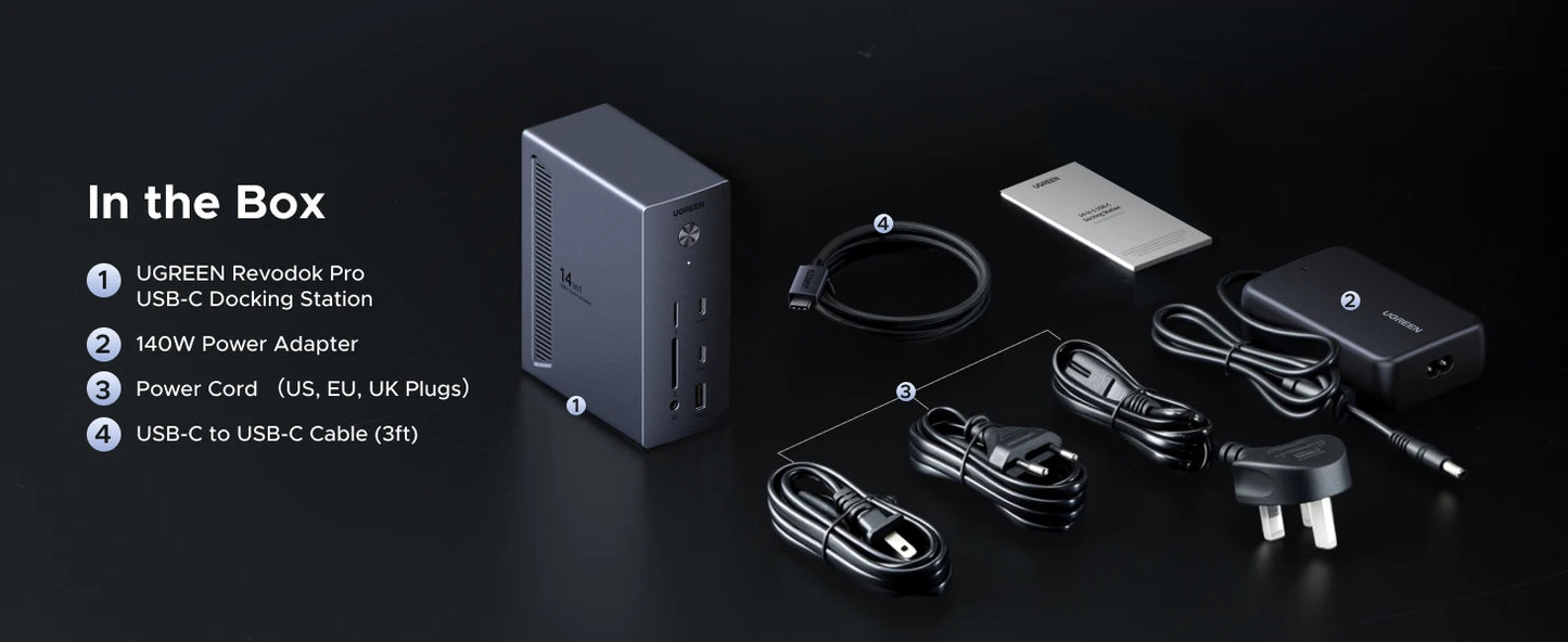 UGREEN 14‑in‑1 USB‑C Docking Station with 4K120Hz DisplayPort, Dual 4K60Hz HDMI