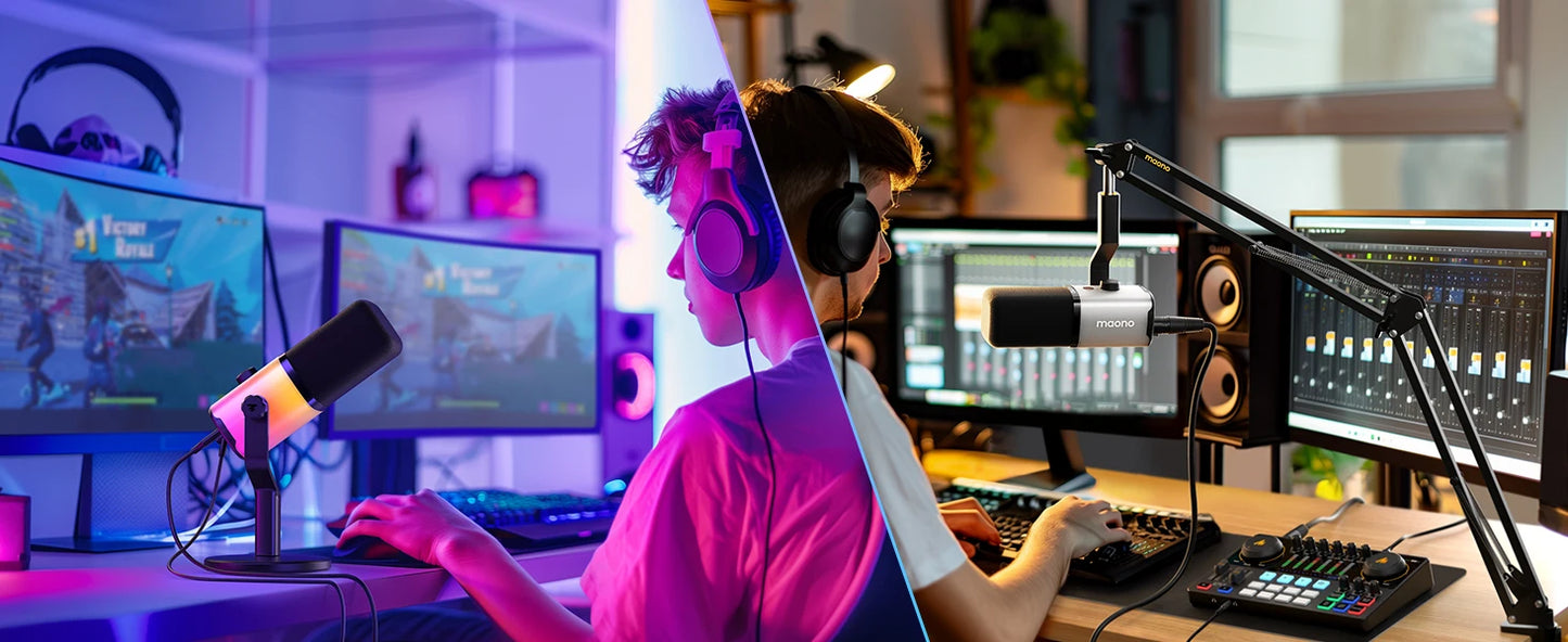 Maono PD100X – USB/XLR Dynamic RGB Gaming Microphone | Noise Reduction, Mute Button & Headphone Monitoring for Streaming & Podcasting