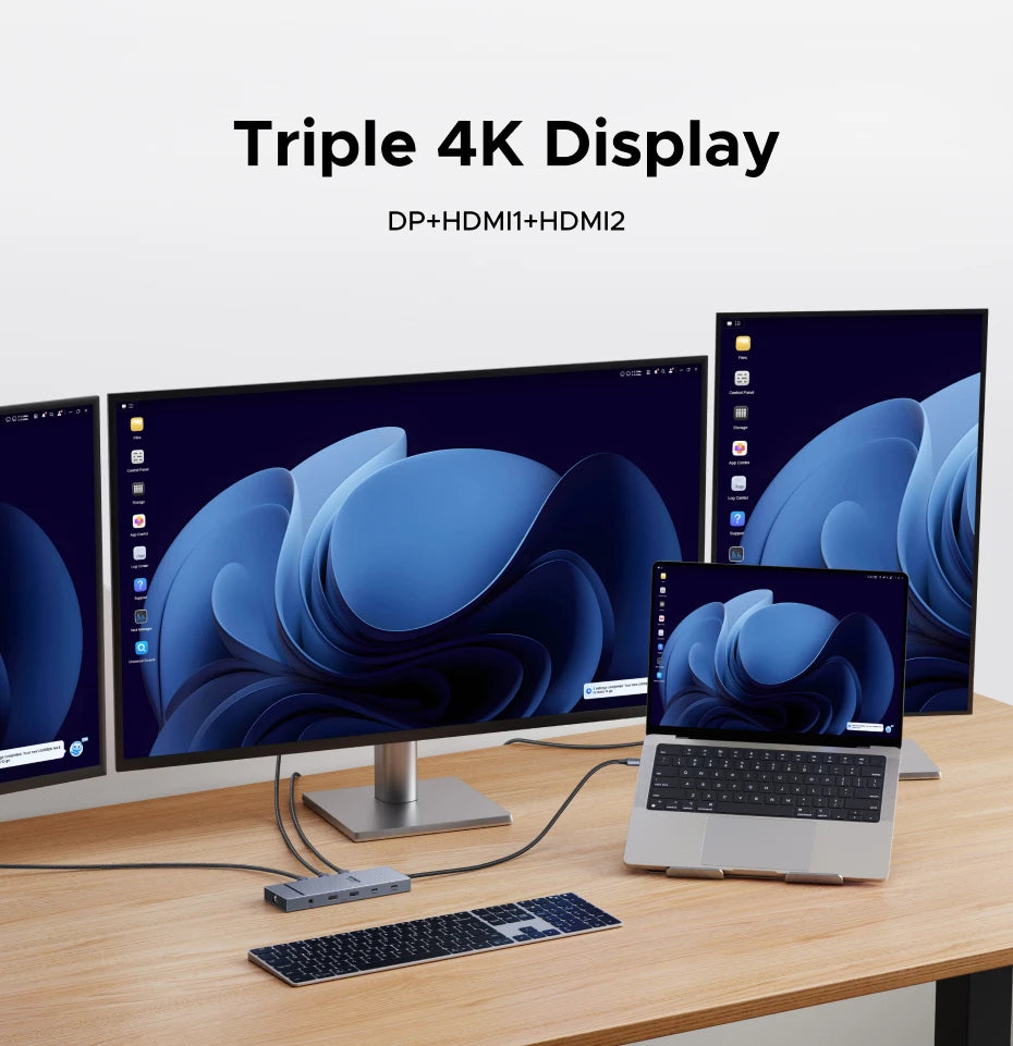 UGREEN 10‑v‑1 USB‑C zvezdišče s 4K120Hz DisplayPortom, dvojnim 4K60Hz HDMI, USB 3.2 Gen2 10Gbps