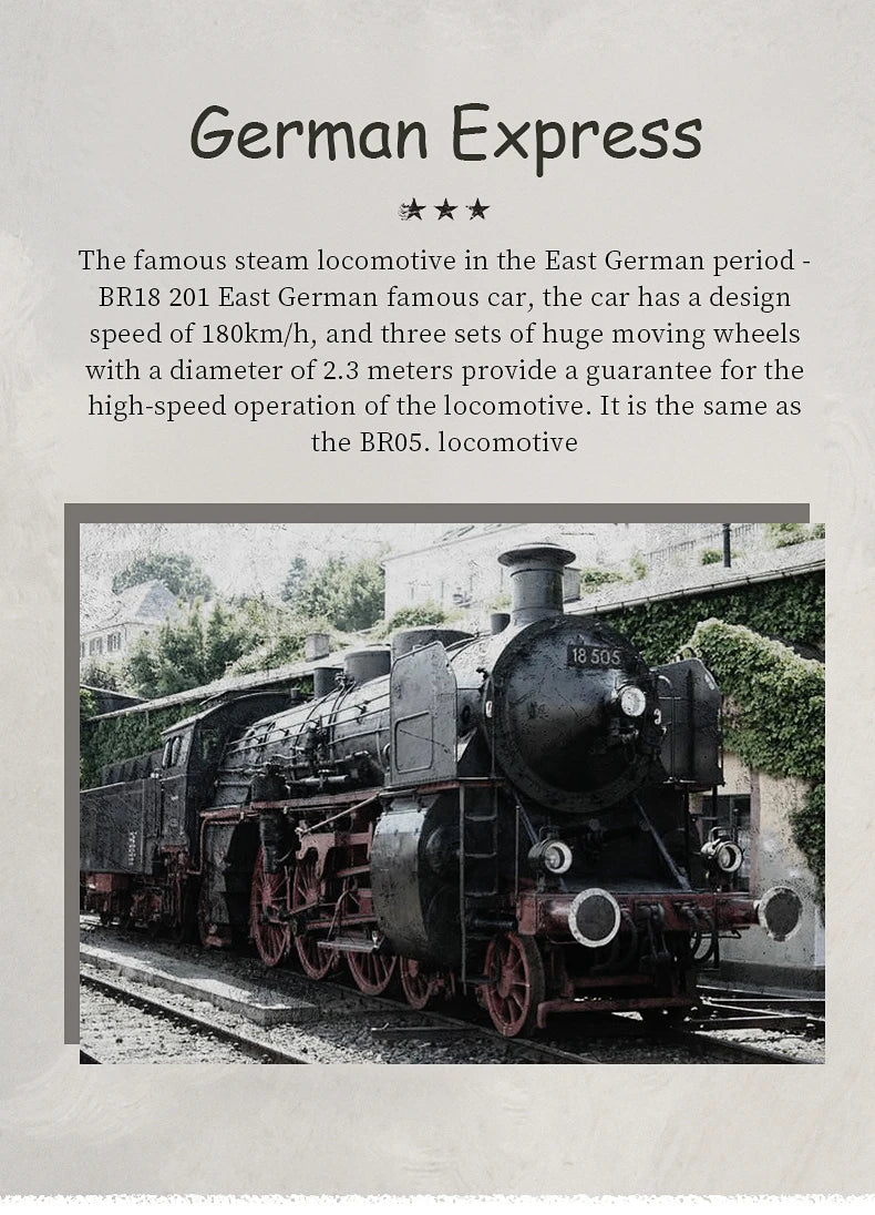 Mould King 12007 Remote Control BR18 201 German Express Train | Motorized Steam Locomotive Building Set - Limetastore