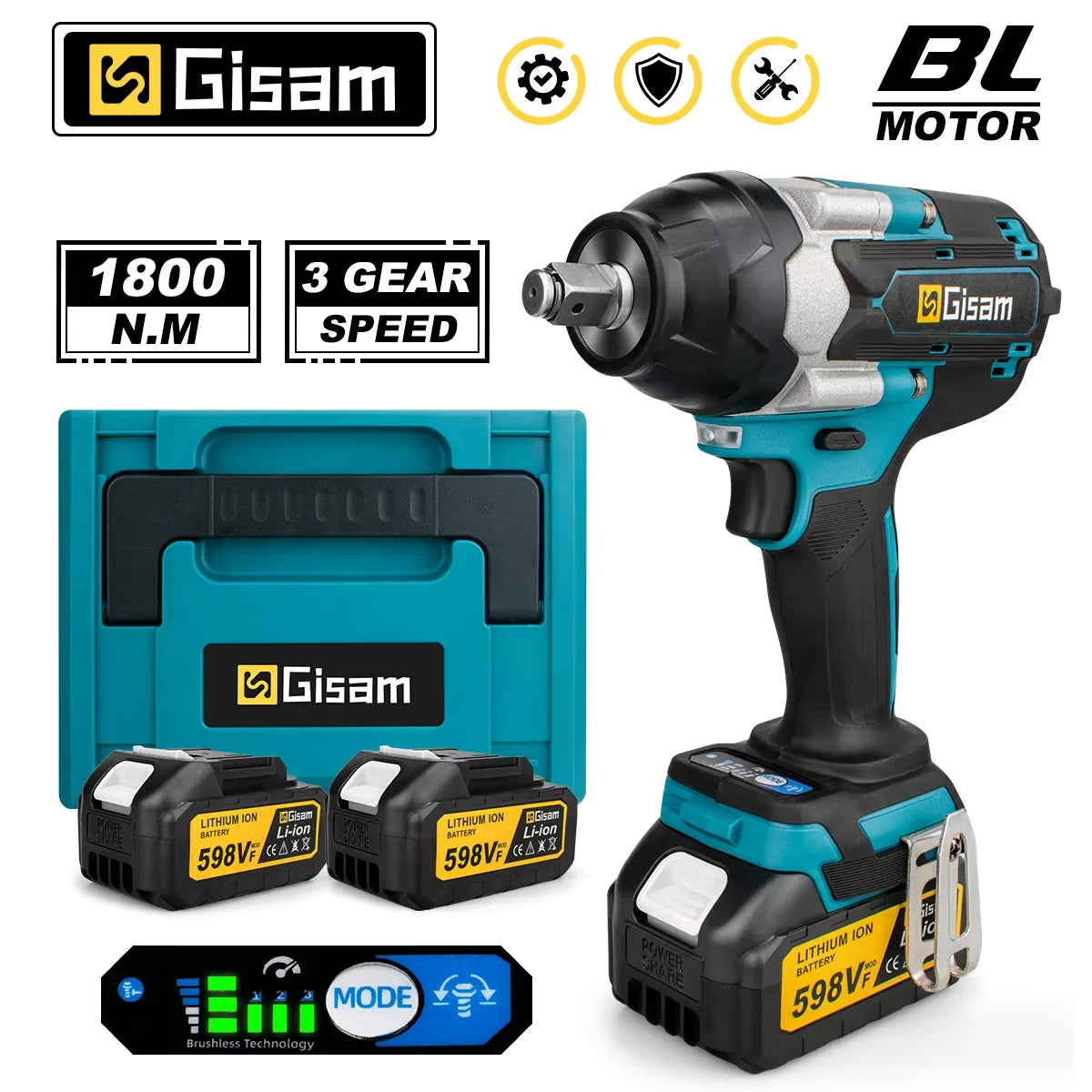 Gisam 1800N.m brezkrtačni udarni vijačnik 1/2" za Makita 18V