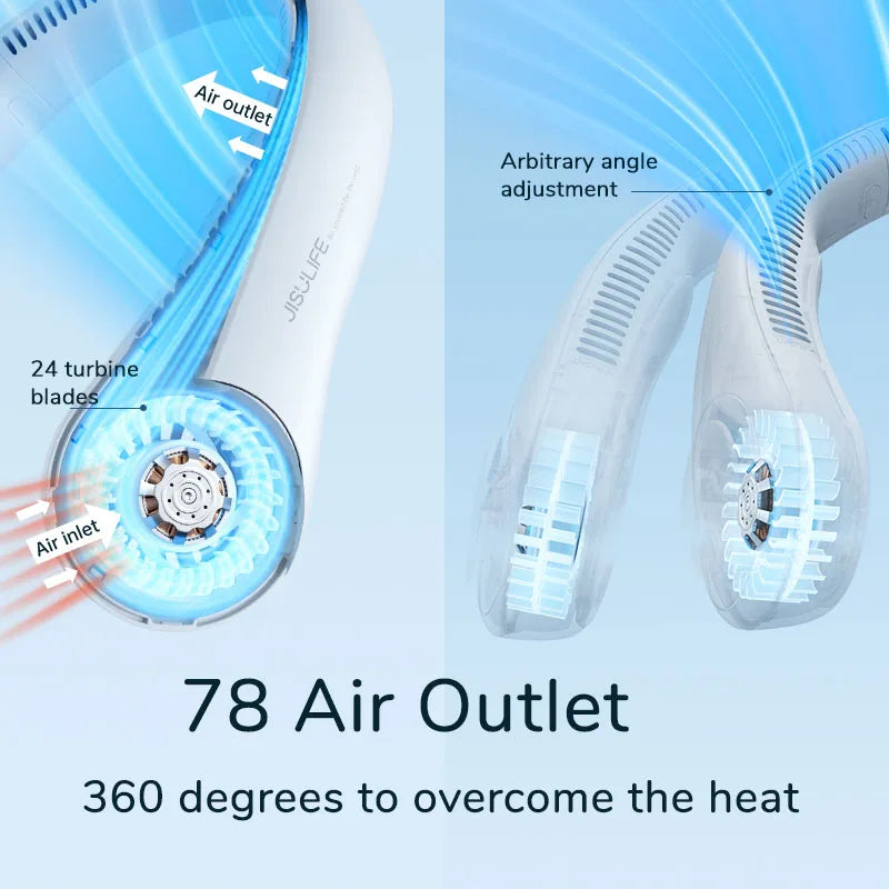 JISULIFE prenosni ovratni ventilator – 4000 mAh polnilni ventilator brez rezil, 5 hitrosti