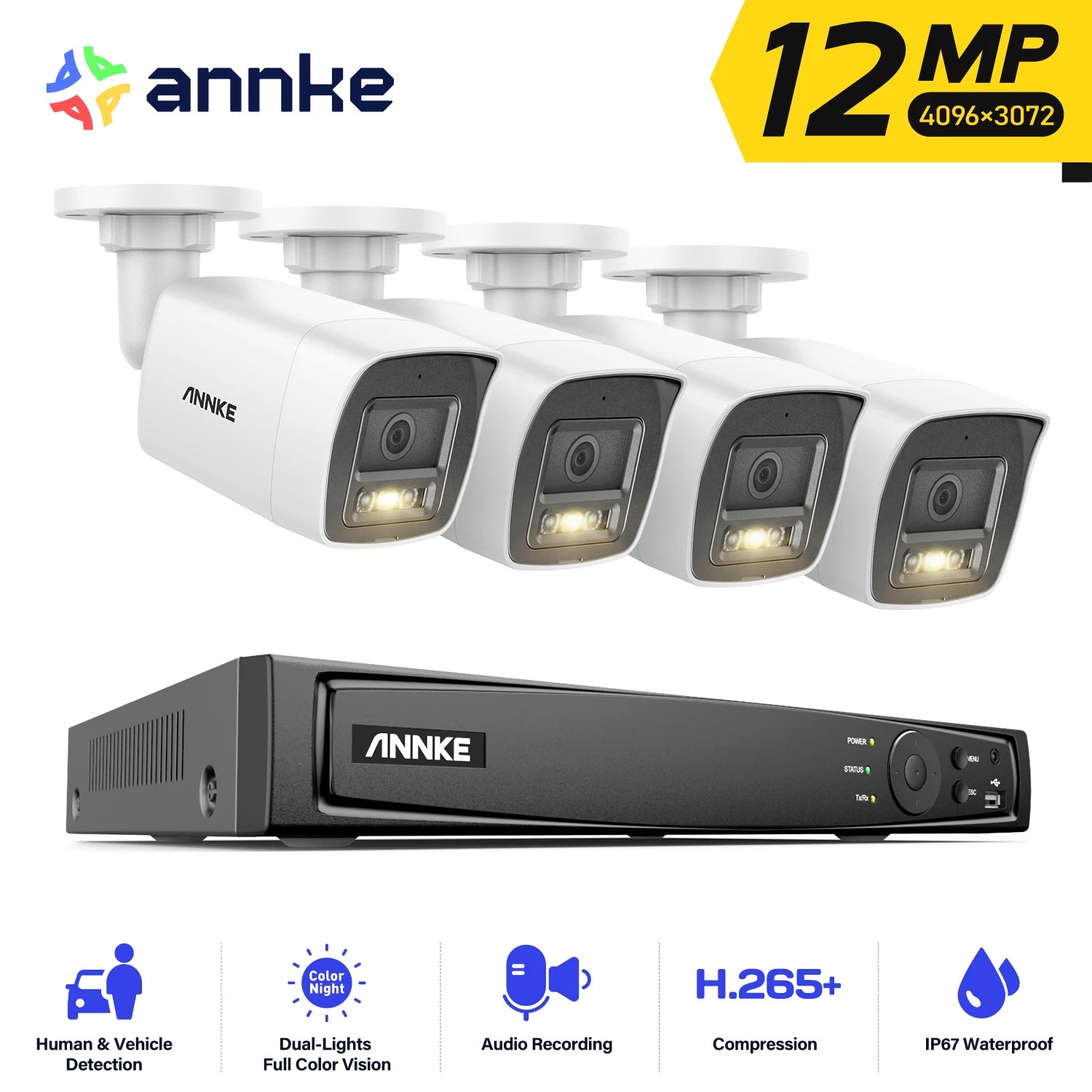 ANNKE 12MP PoE CCTV System | 8CH H.265+ NVR, 4/8× 12MP Cameras, Audio Recording