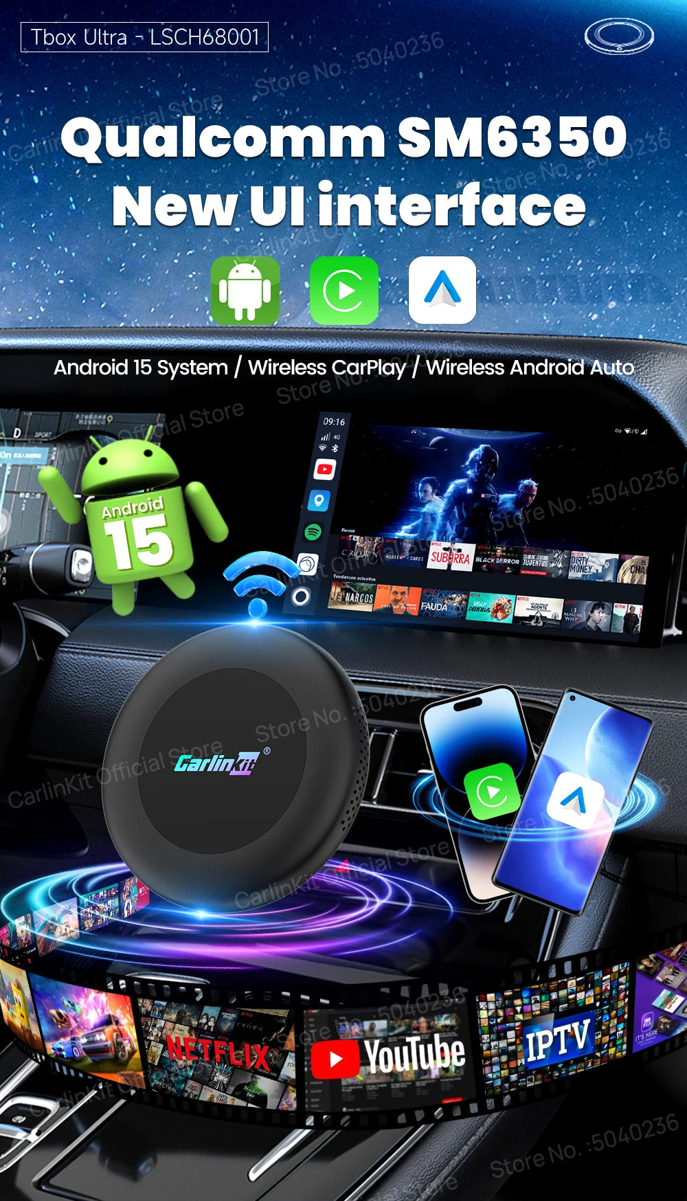 CarlinKit Ultra2 Android 15 8+128GB Wireless CarPlay AI Box