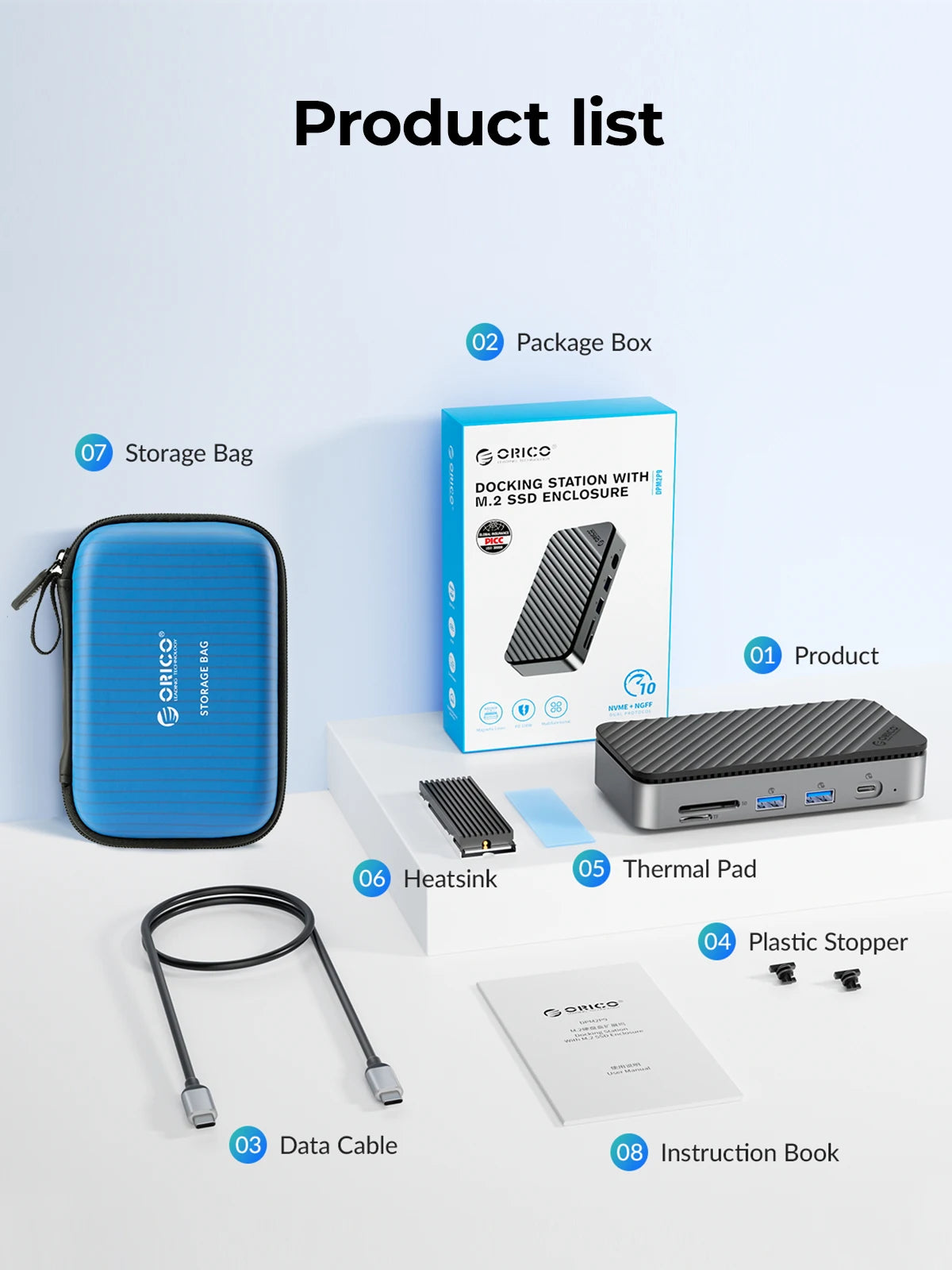 Priklopna postaja ORICO USB-C z ohišjem M.2 NVMe/SATA SSD (10 Gb/s), hladilni ventilator
