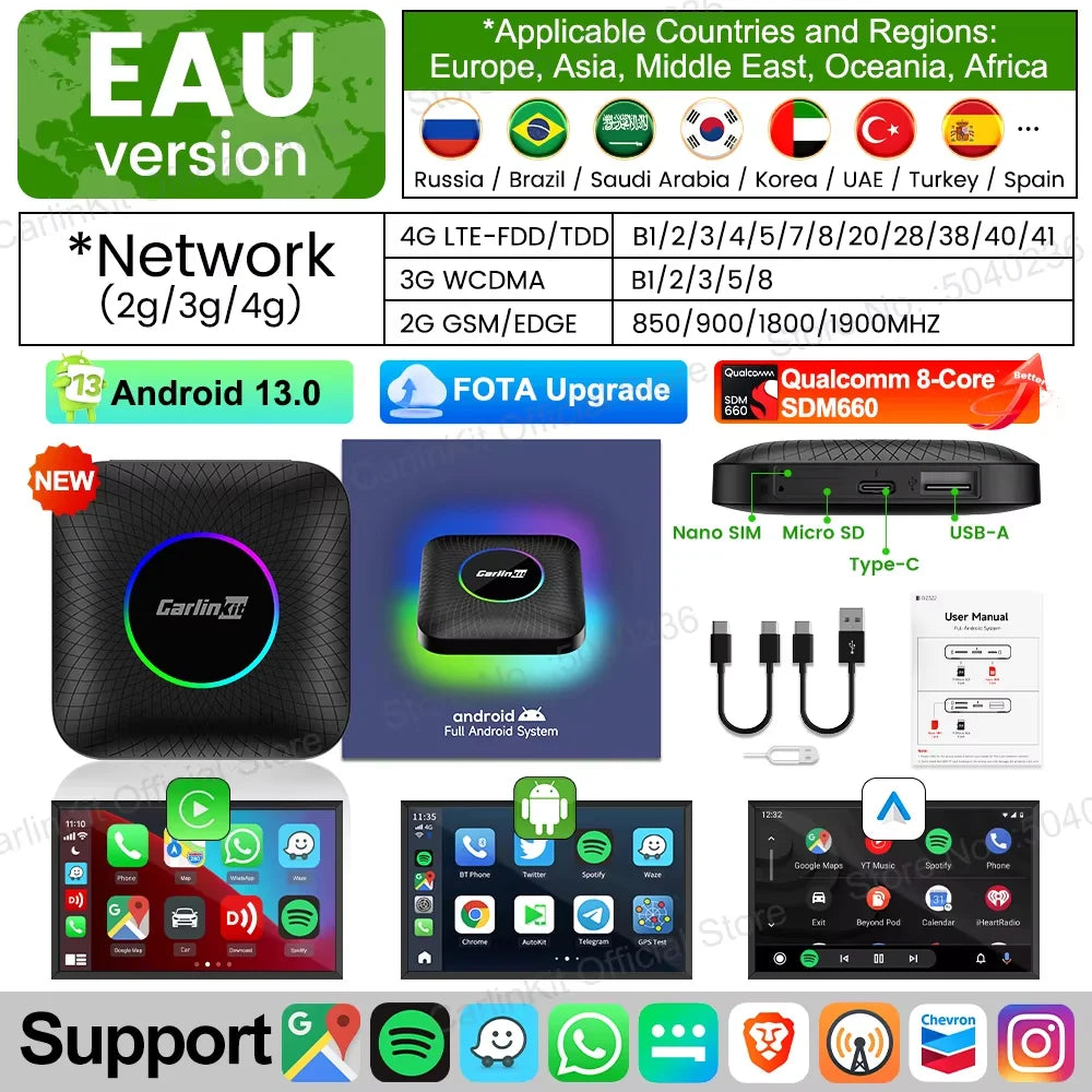 CarlinKit Android 13 SM6225 8-jedrni brezžični CarPlay AI Box