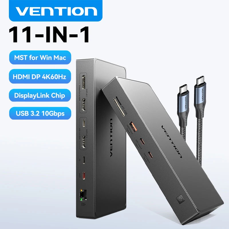 Vention USB‑C DisplayLink 11‑in‑1 Dock | 4K60Hz HDMI + DP, MST, USB 3.2, RJ45 for MacBook