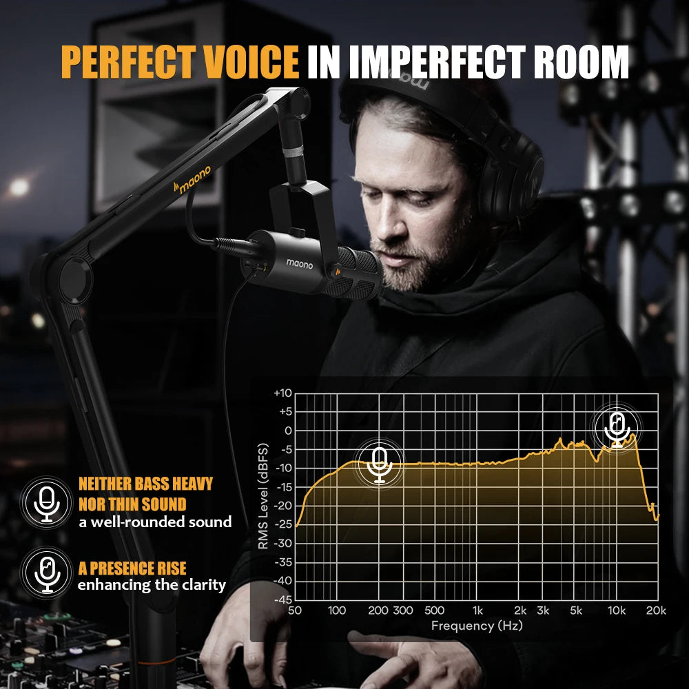 Maono PD400X – XLR/USB Dynamic Microphone | All‑Metal Podcast & Streaming Mic with One‑Touch Mute, Gain Control & Headphone Monitoring