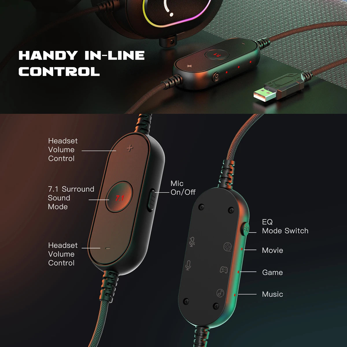 FIFINE H6 Dynamic RGB Gaming Headset – 7.1 Surround Sound, Detachable Mic, 3 EQ Modes for PC/PS4/PS5