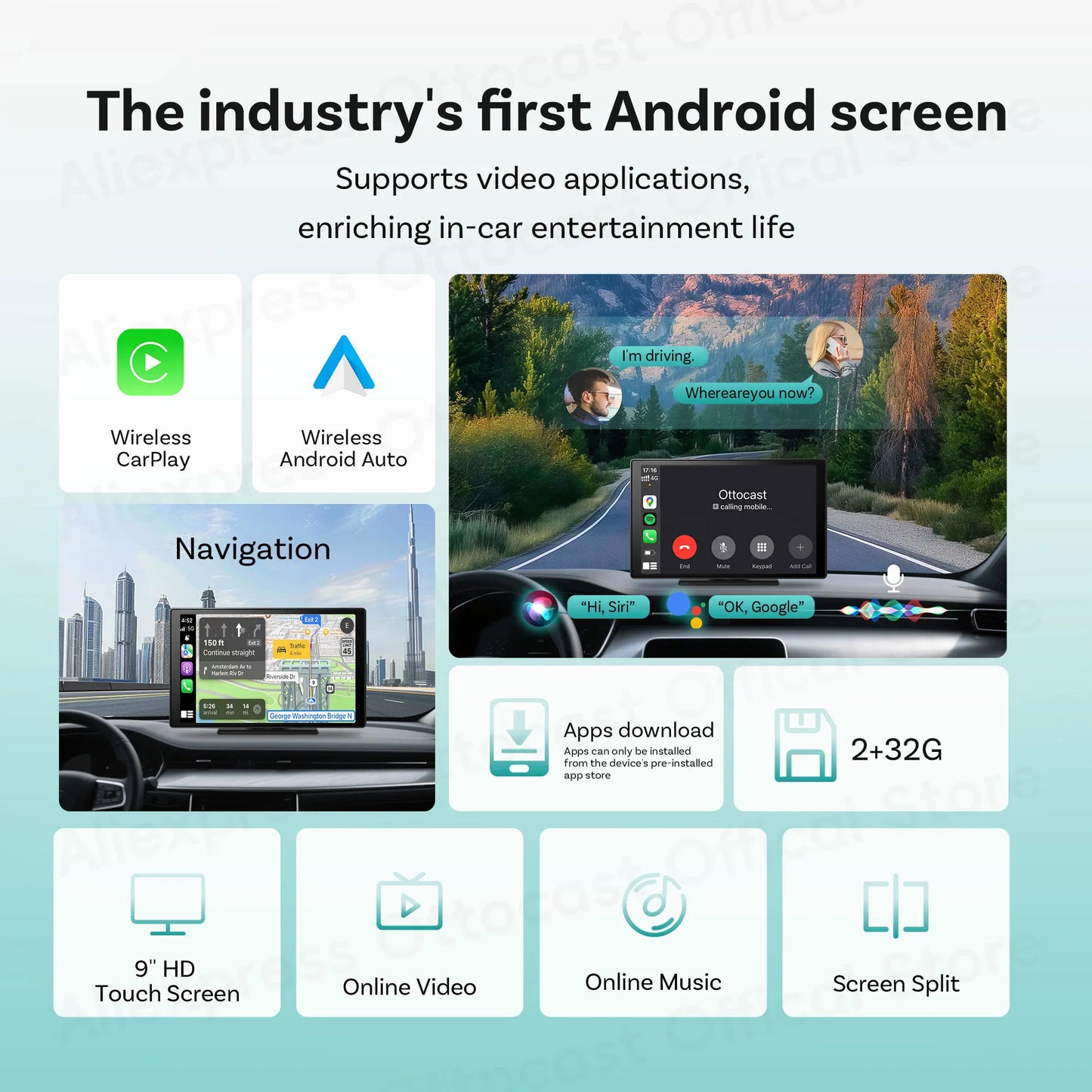 OTTOCAST Express 9" Wireless CarPlay Android Car Display