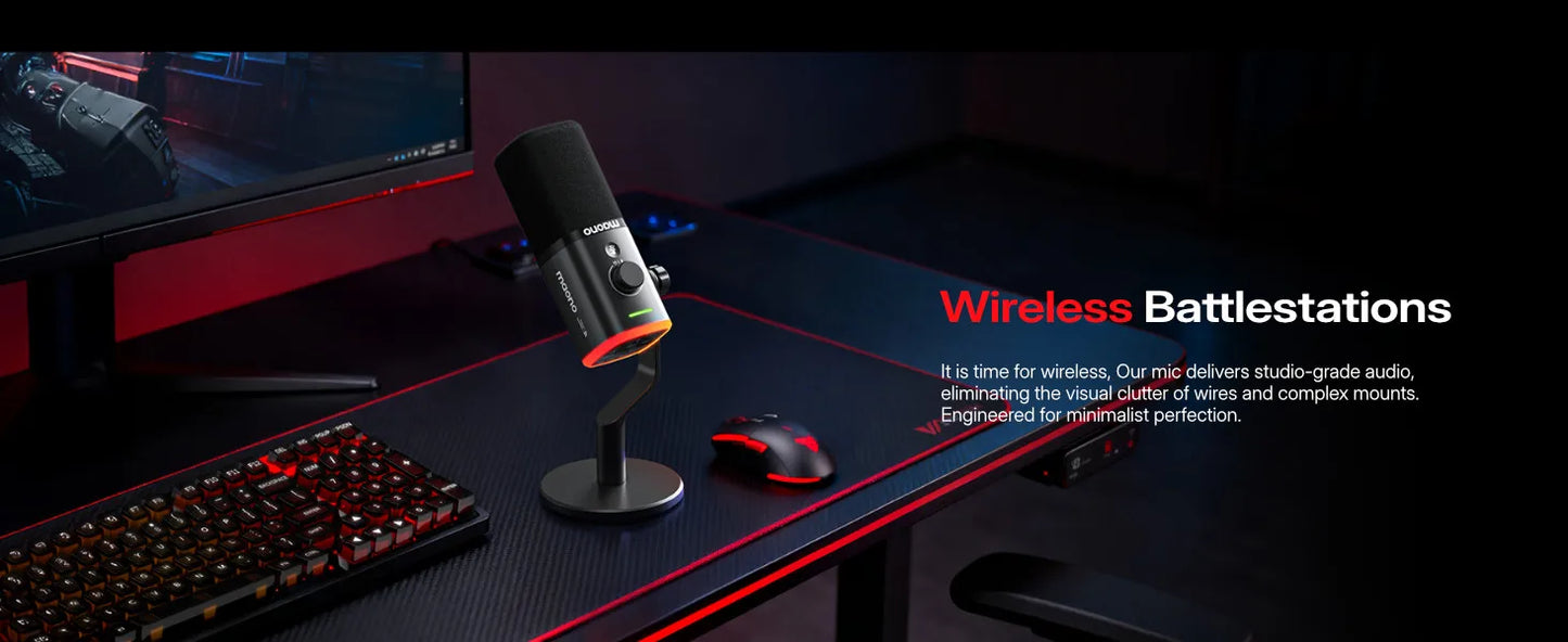 Maono PD100W – Wireless Dynamic Microphone | 50 m Range, One‑Touch Noise Reduction & RGB Lighting for Gaming, Streaming & Live Recording