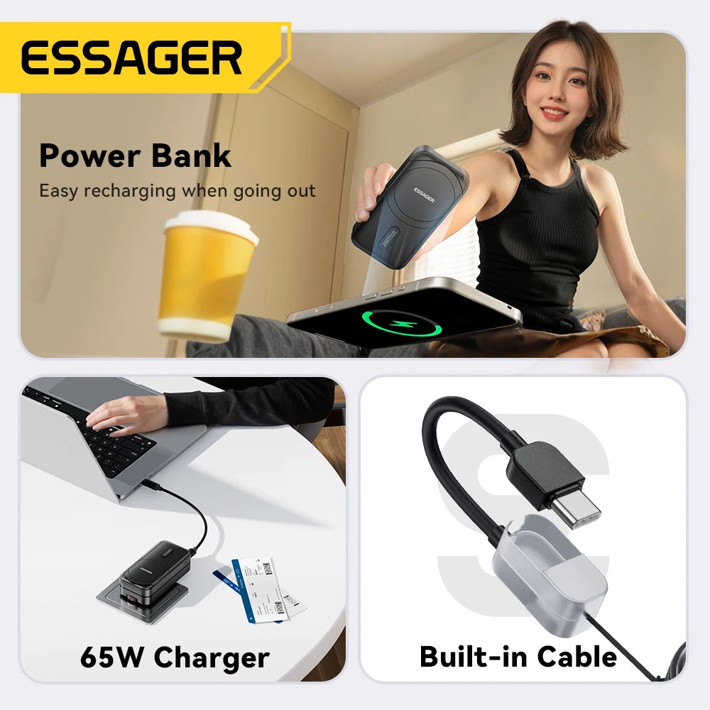 ESSAGER 3-v-1 magnetna 65W GaN polnilna baterija 5000 mAh