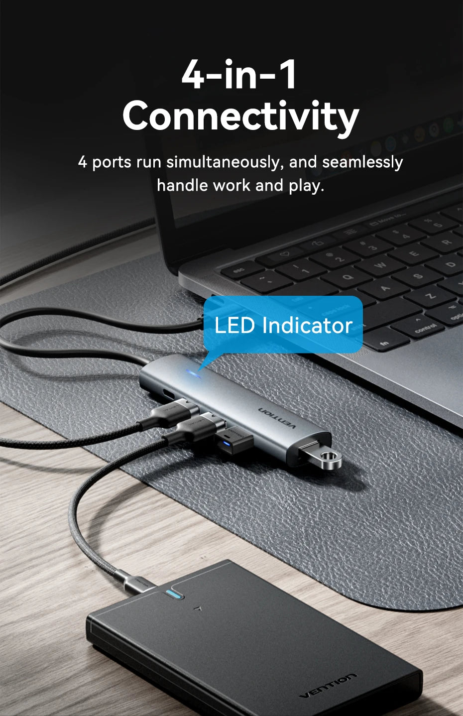 Vention USB-C v USB-A zvezdišče s 4 priključki | Visokohitrostni razdelilnik USB 3.0 za MacBook in prenosnike