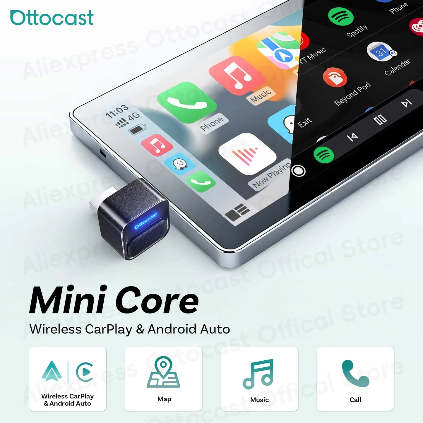 Brezžični adapter OTTOCAST Mini Core za CarPlay in Android Auto