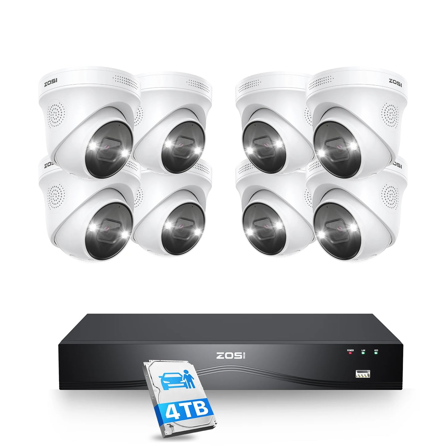ZOSI 4K 8MP PoE Security Camera System – 32CH Dual‑Disk NVR with 4TB Storage | AI Detection