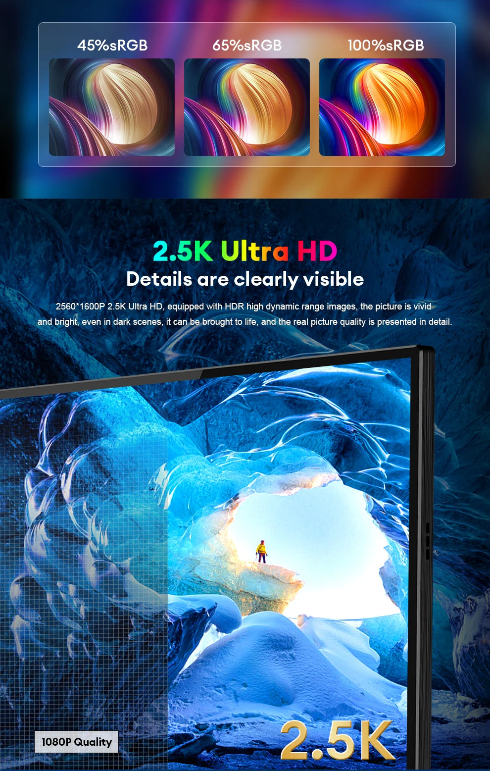 ZEUSLAP 16" 2.5K 144Hz Touch Portable Monitor | 2560×1600, 100% sRGB, 500 nits