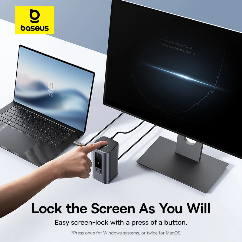 Baseus 11‑v‑1 zvezdišče USB‑C | HDMI + DP 4K@60Hz MST trojni zaslon, USB 3.2, RJ45, PD100W, magnetna priklopna postaja