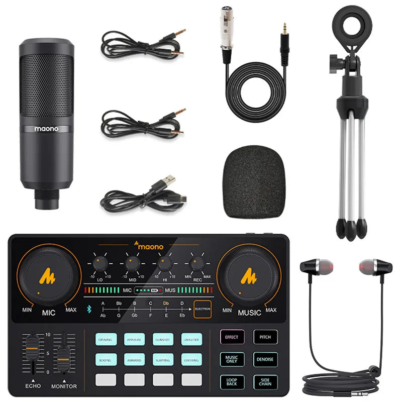 MaonoCaster AM200‑S1 – All‑in‑One Podcast Studio Audio Interface | Sound Card + Microphone Kit for Live Streaming, Recording, YouTube, PC & Phone