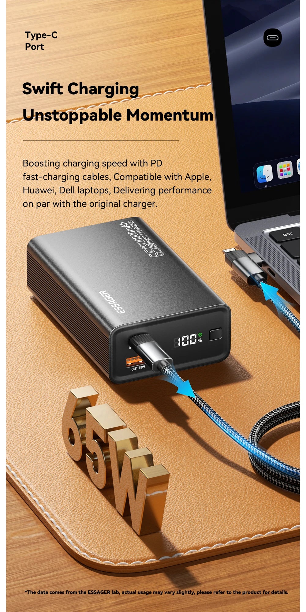 ESSAGER 20000 mAh prenosna baterija 65 W PD za iPhone 17 MacBook