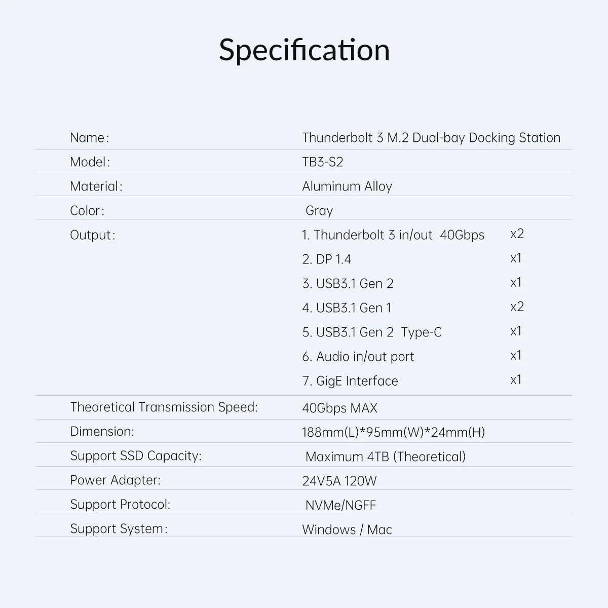 ORICO Thunderbolt 3 M.2 NVMe/NGFF ohišje za SSD priklopno postajo s 40Gbps USB‑C povezavo