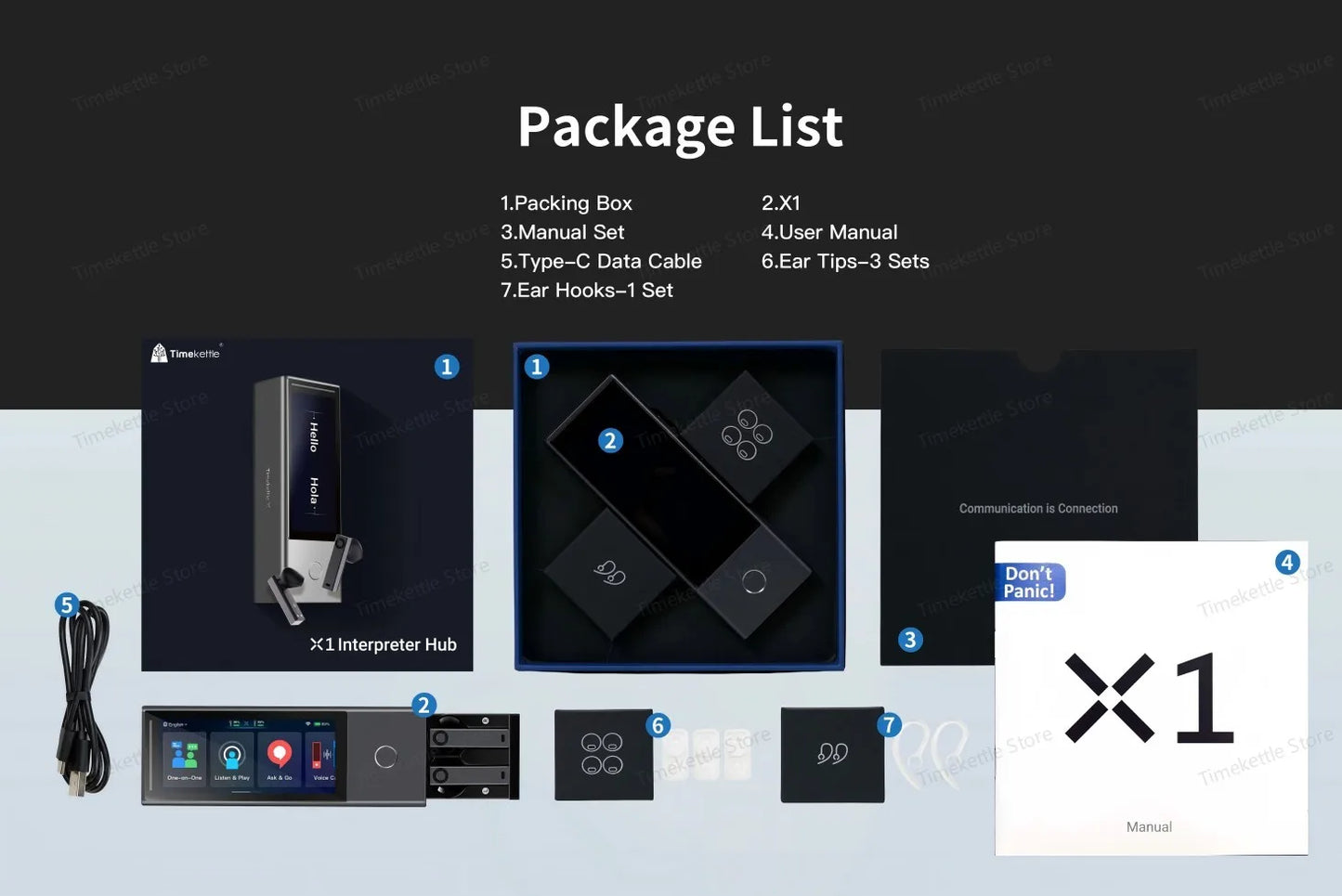 Tolmač Timekettle X1 AI Hub s 43 jeziki in ušesnimi slušalkami za prevajanje