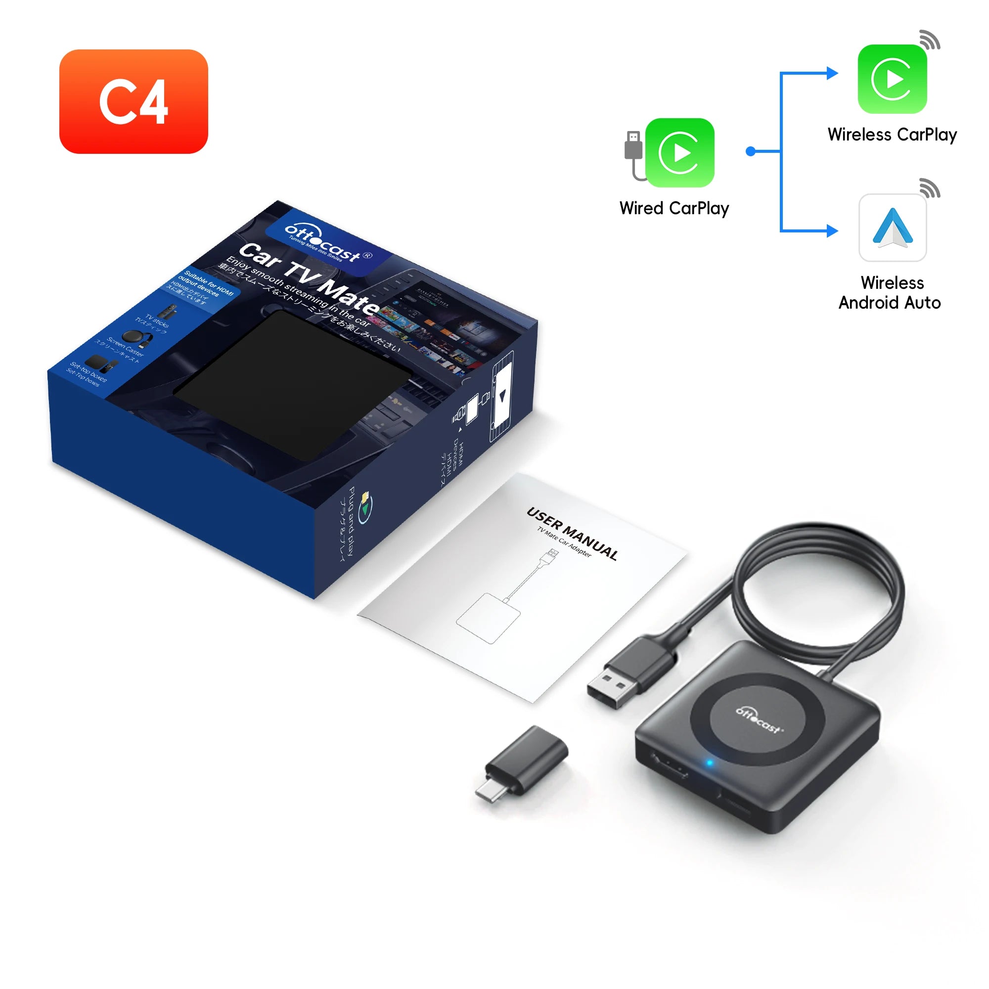 OTTOCAST Car TV Mate Pro C4 Wireless CarPlay HDMI Adapter