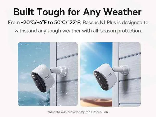Baseus Security Protection N1 Plus 2K Outdoor Camera Wireless Home Camera Night Vision Color and Alarm 16TB Expandable 2-Cam Kit - Limetastore