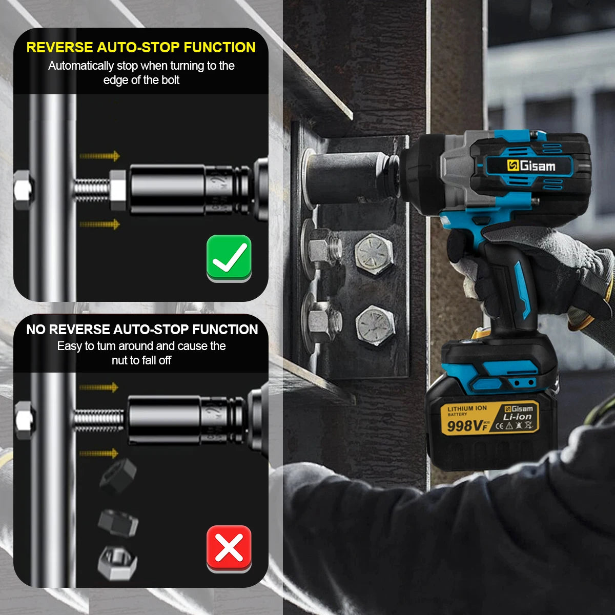 Gisam 2800N.m brezkrtačni udarni vijačnik 1/2" za Makita 18V