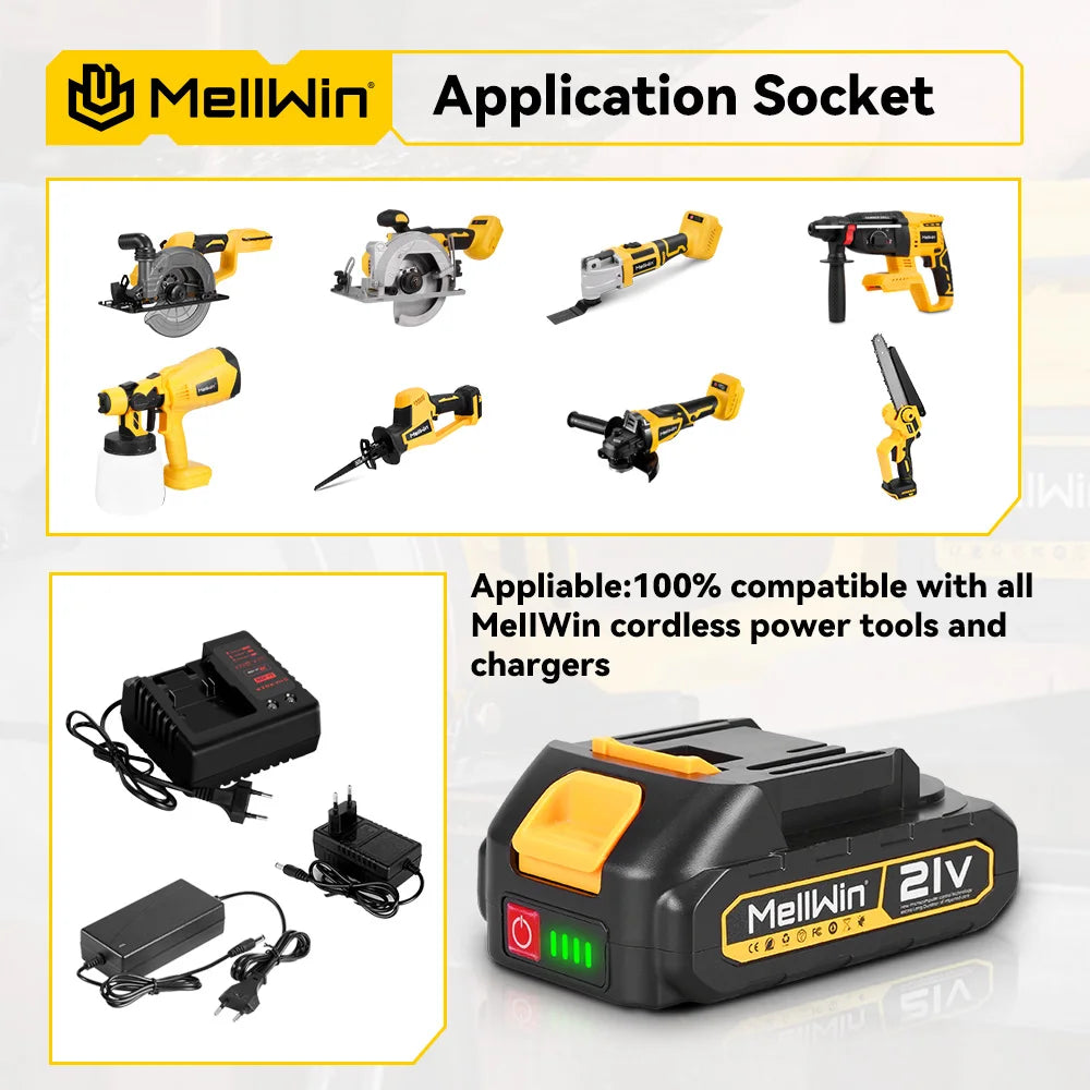 MELLWIN 25+3 Torque Electric Impact Drill 2 Speed Adjustable Cordless Electric Screwdriver Power Tool For Makita 18V Battery Pin - Limetastore