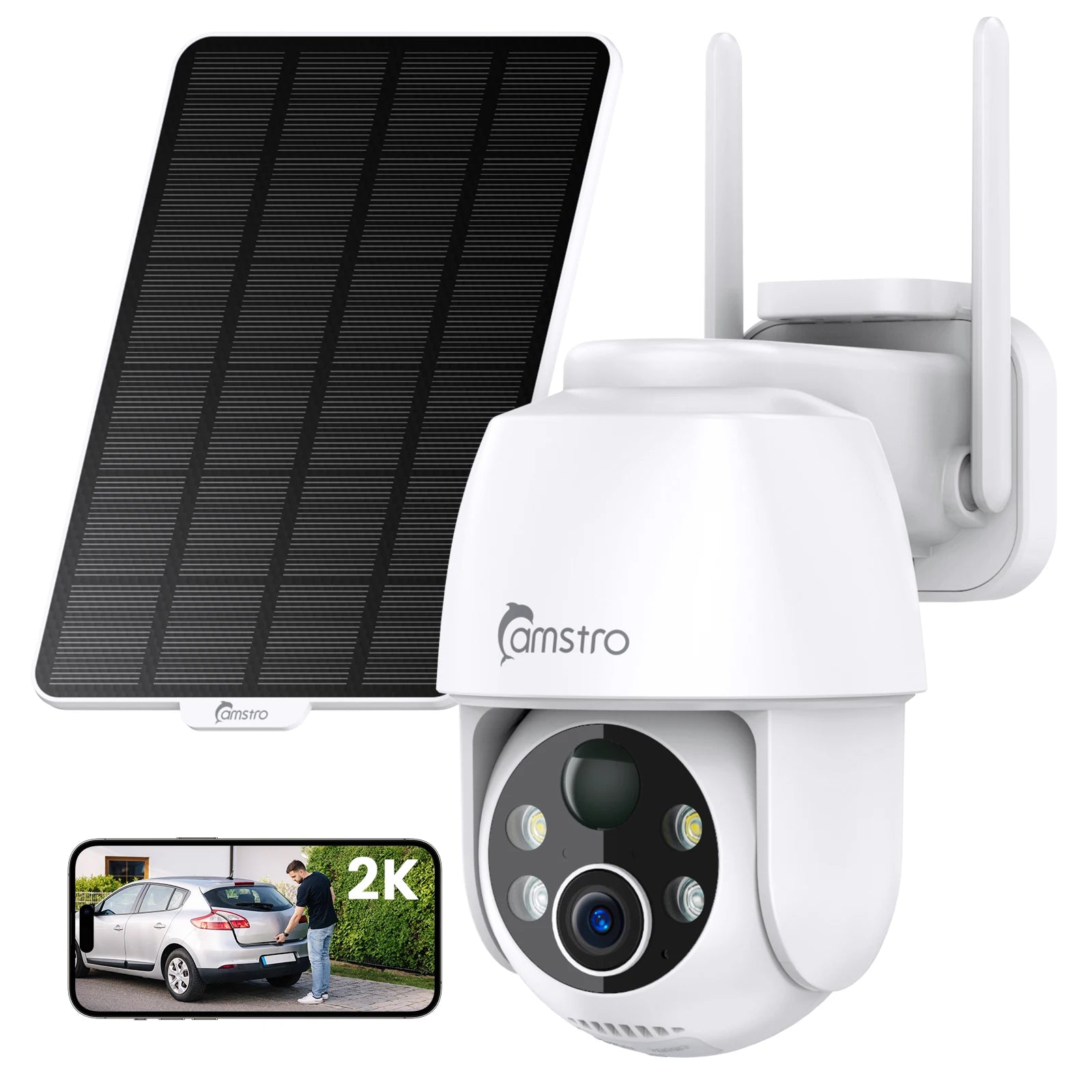 Sončna kamera Camstro 2K PTZ | Barvni nočni vid, 4-kratna optična povečava, dvosmerni zvok, 2,4 G WiFi