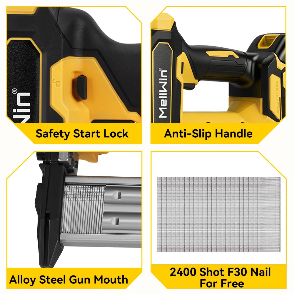 MELLWIN Cordless Electric Nail Gun 2 Mode Wireless Stapler Woodworking Framing Staple Gun Tools F30 For Makita 18V Battery Pin - Limetastore