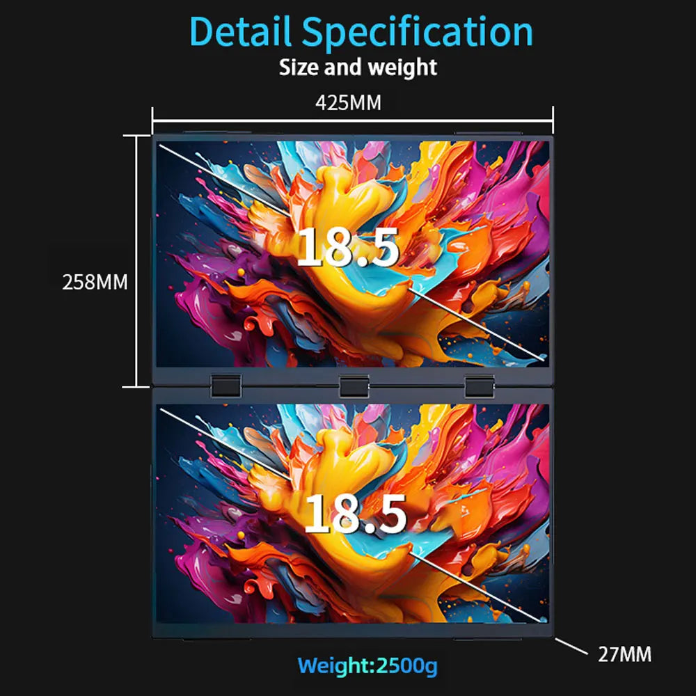 Sibolan 18.5 inch Dual Touch Screen Monitor 1080p FHD 330°Rotation Folding Triple Screen Laptop Display Extender For Wins & Macs - Limetastore