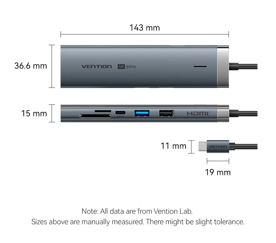 Vention USB‑C 9‑in‑1 Hub | HDMI 4K 60Hz, PD 100W, RJ45, USB 3.0 Docking Station