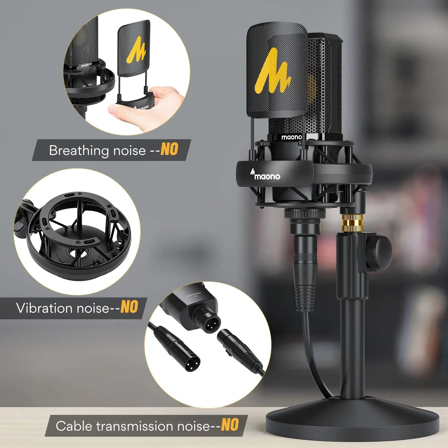 Maono PM500T – XLR Large‑Diaphragm Condenser Microphone | 34 mm Cardioid Studio Mic for Recording, Podcasting, Streaming & DJ Production